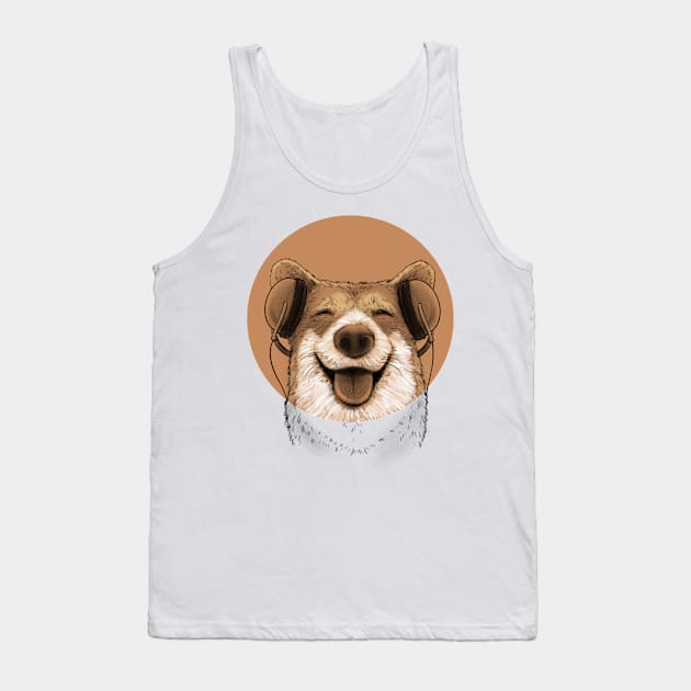 Happy Smiling face Pup with Headphone Music Tank Top by Chewbarber